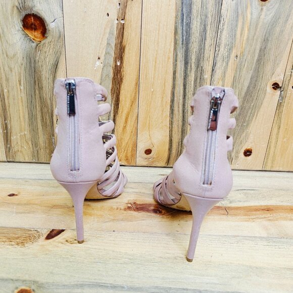 Vince Camuto Troy Gladiator Heels Cream Tan Leather Strappy Gold Accent Size 7.5 - Picture 6 of 8